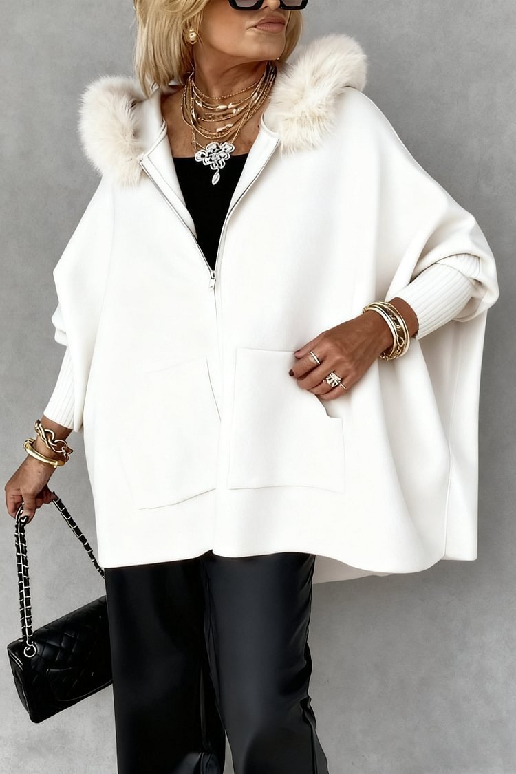 Ins Plush Hooded Cardigan Fashion Warm Pockets Zip-up Knitted Jacket Casual Outerwear Batwing Sleeve Sweater Women's Clothing Best YouTube Store