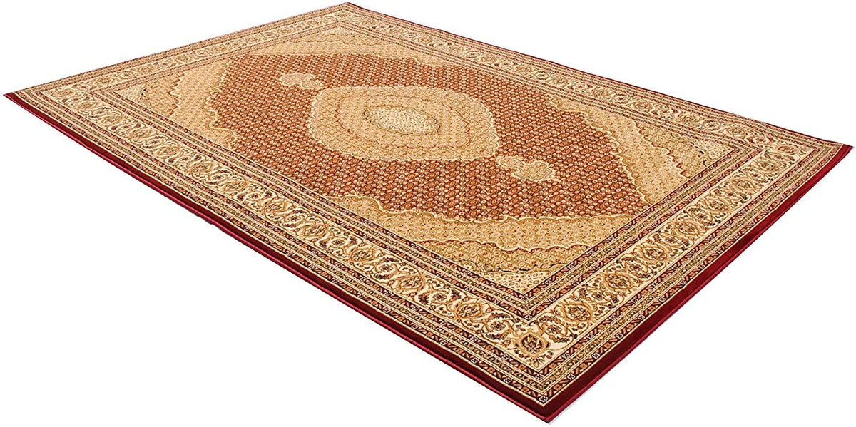 4' X 6' Red and Beige Oriental Power Loom Area Rug W2B