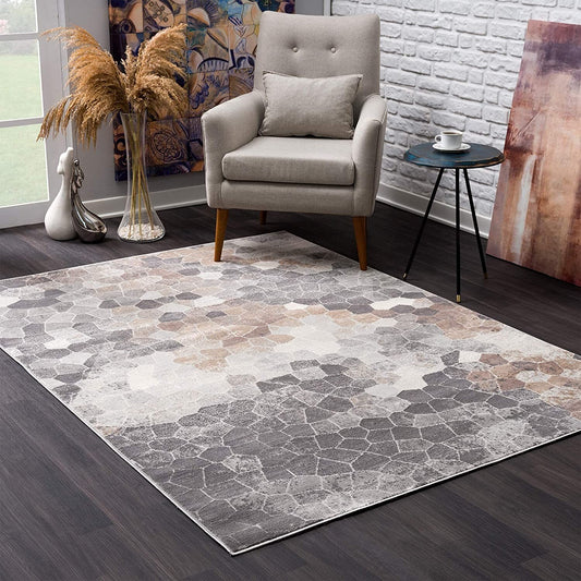 8' x 11' Beige Cobblestone Pattern Area Rug