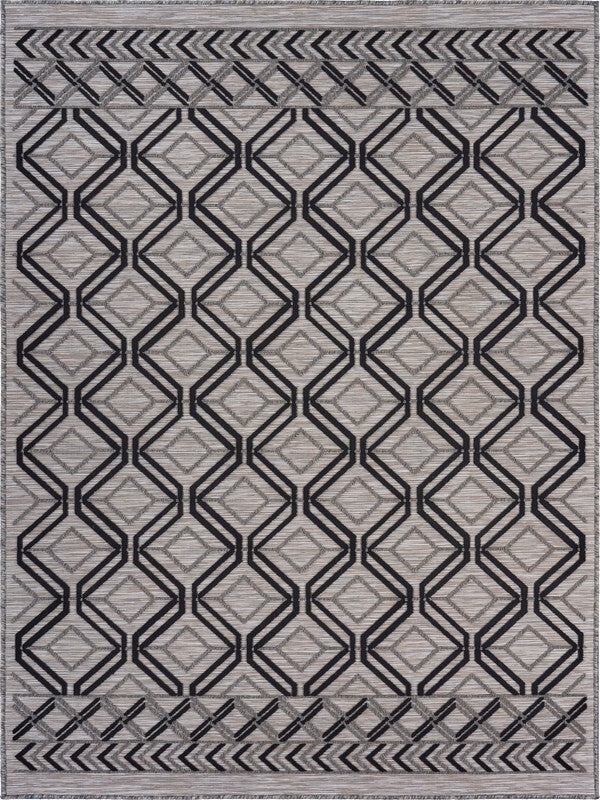 5' X 7' Black And Tan Indoor Outdoor Area Rug W2B
