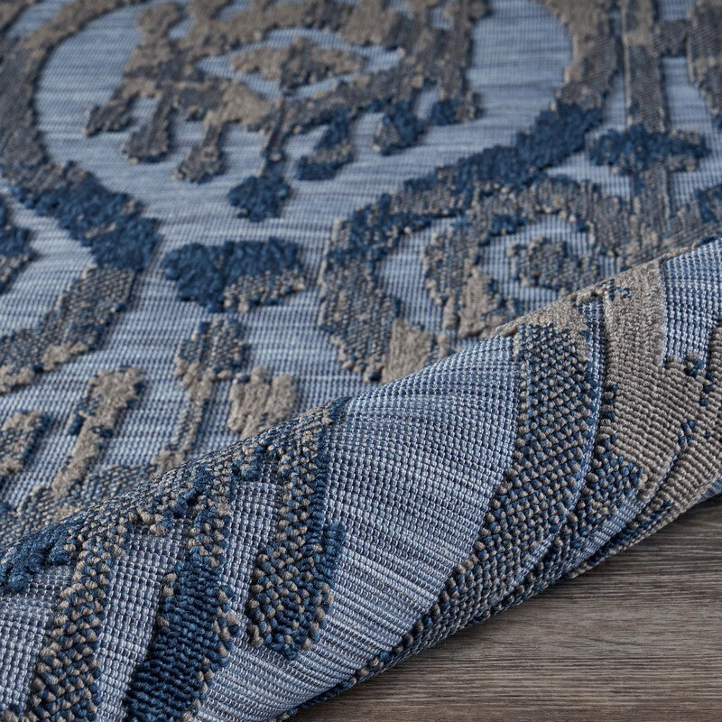 5' X 7' Blue And Yellow Indoor Outdoor Area Rug W2B