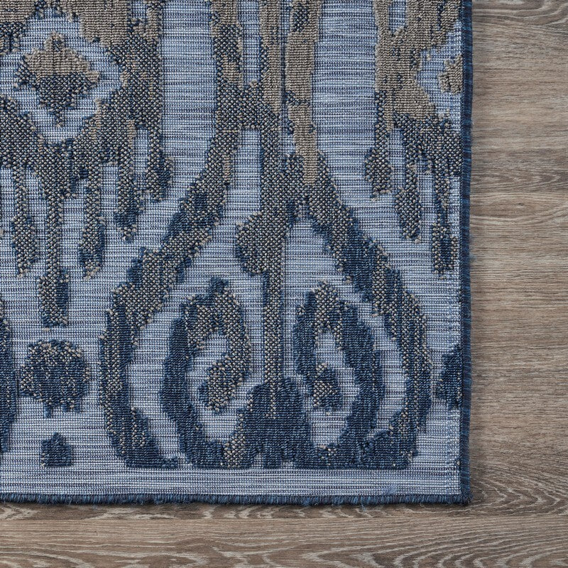 5' X 7' Blue And Yellow Indoor Outdoor Area Rug W2B
