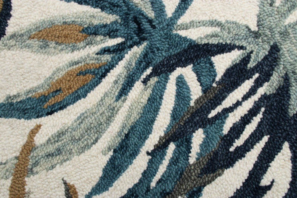 4' Round Blue and White Tropical Area Rug W2B