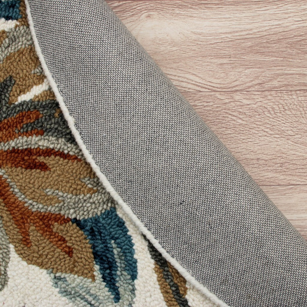 4' Round Blue and White Tropical Area Rug W2B
