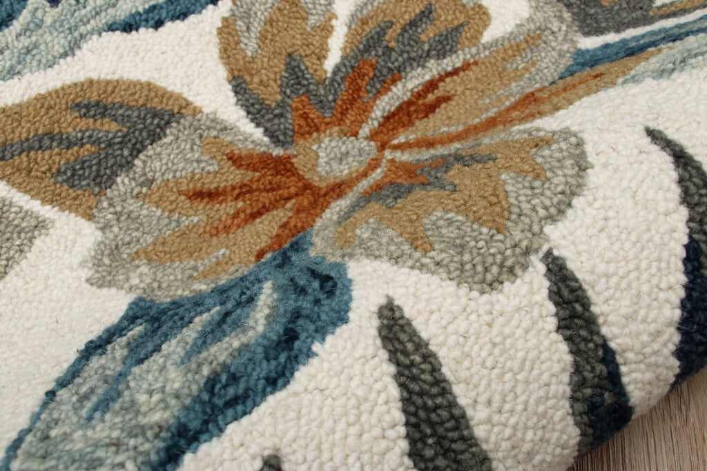 4' Round Blue and White Tropical Area Rug W2B