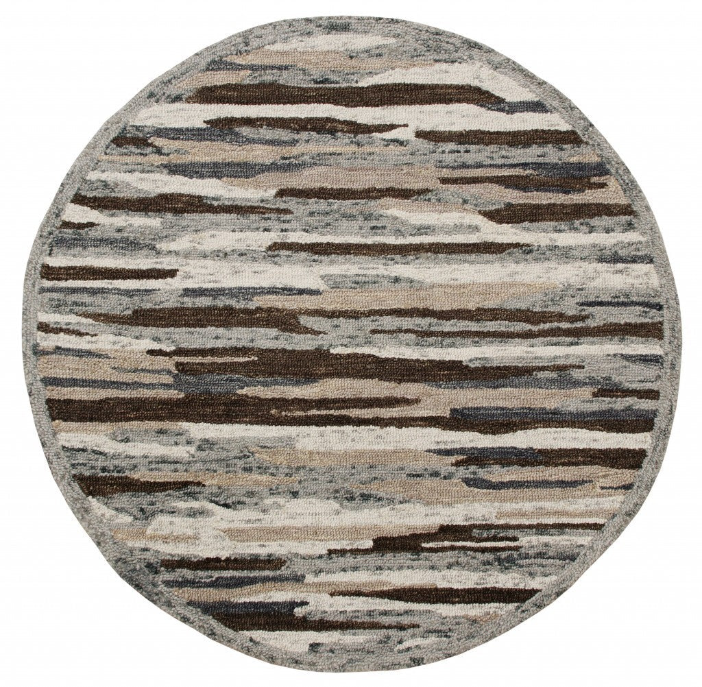 4' Round Brown and Gray Camouflage Area Rug W2B