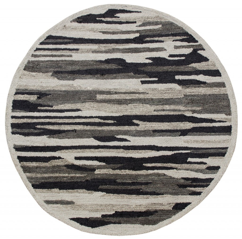 4' Round Black and Gray Camouflage Area Rug W2B