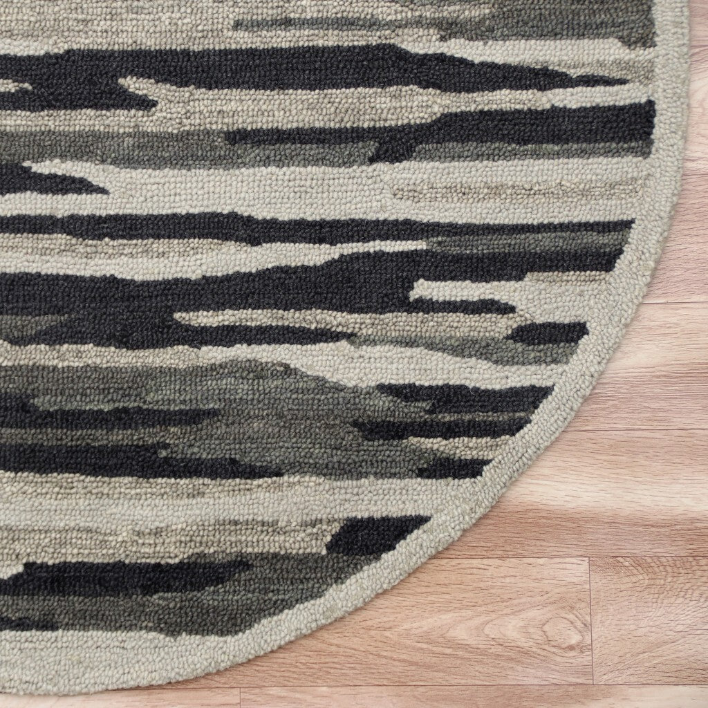 4' Round Black and Gray Camouflage Area Rug W2B