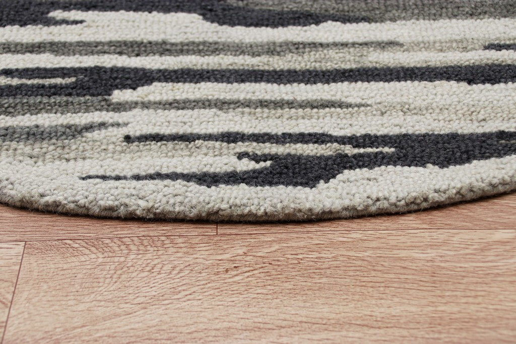 4' Round Black and Gray Camouflage Area Rug W2B