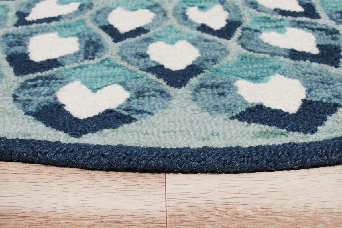 4' Round Blue and White Floral Feather Area Rug W2B