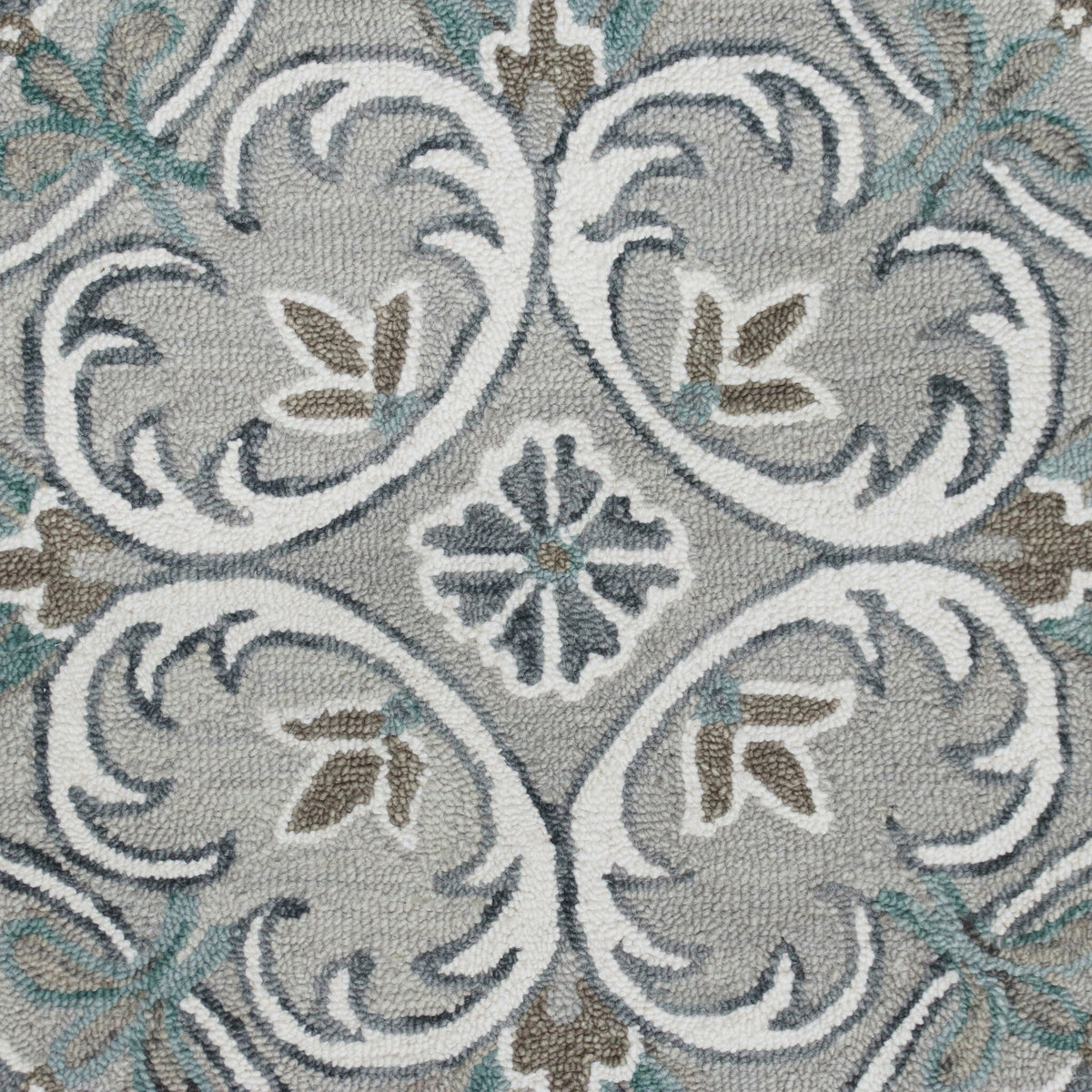 4' Round Gray and White Filigree Area Rug W2B