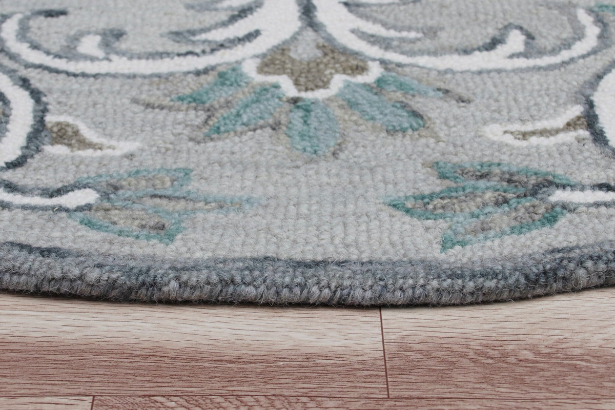 4' Round Gray and White Filigree Area Rug W2B
