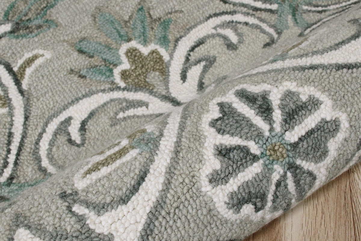 4' Round Gray and White Filigree Area Rug W2B