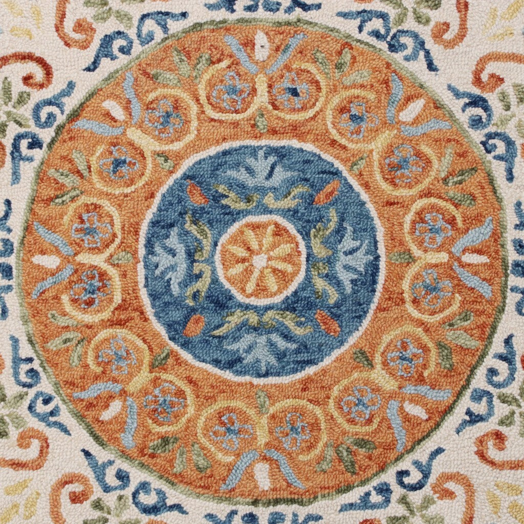 4' Round Orange Traditional Medallion Area Rug W2B