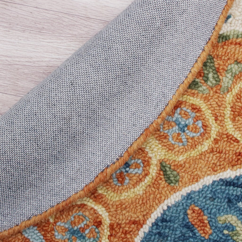 4' Round Orange Traditional Medallion Area Rug W2B