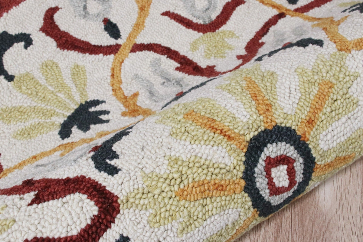4' Round Red and Ivory Floral Filigree Area Rug W2B