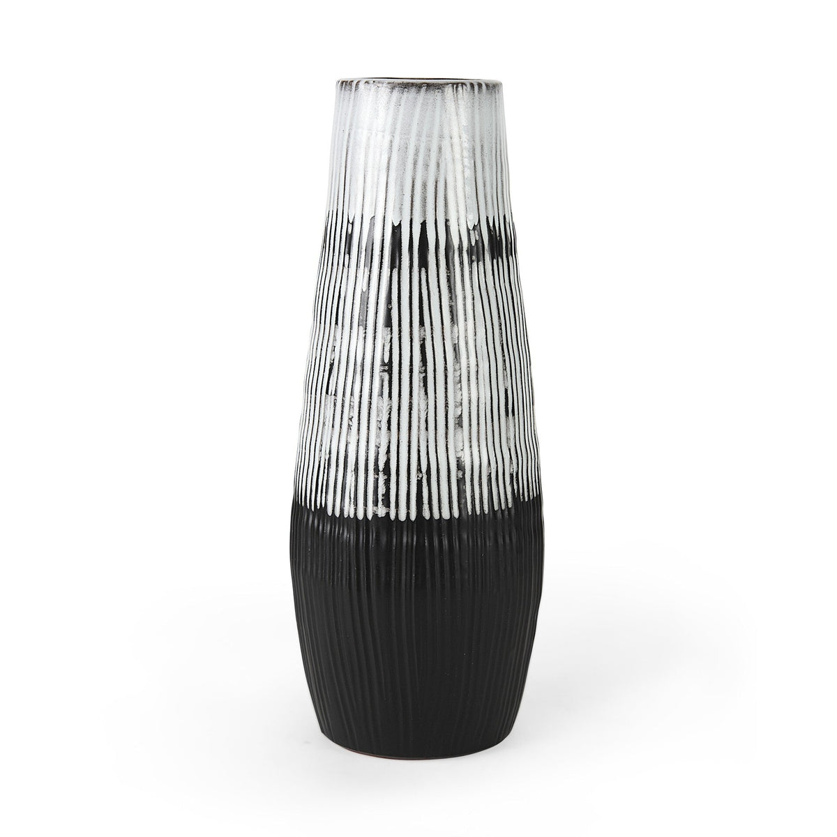 19" Black White and Gray Patterned Lines Ceramic Vase W2B