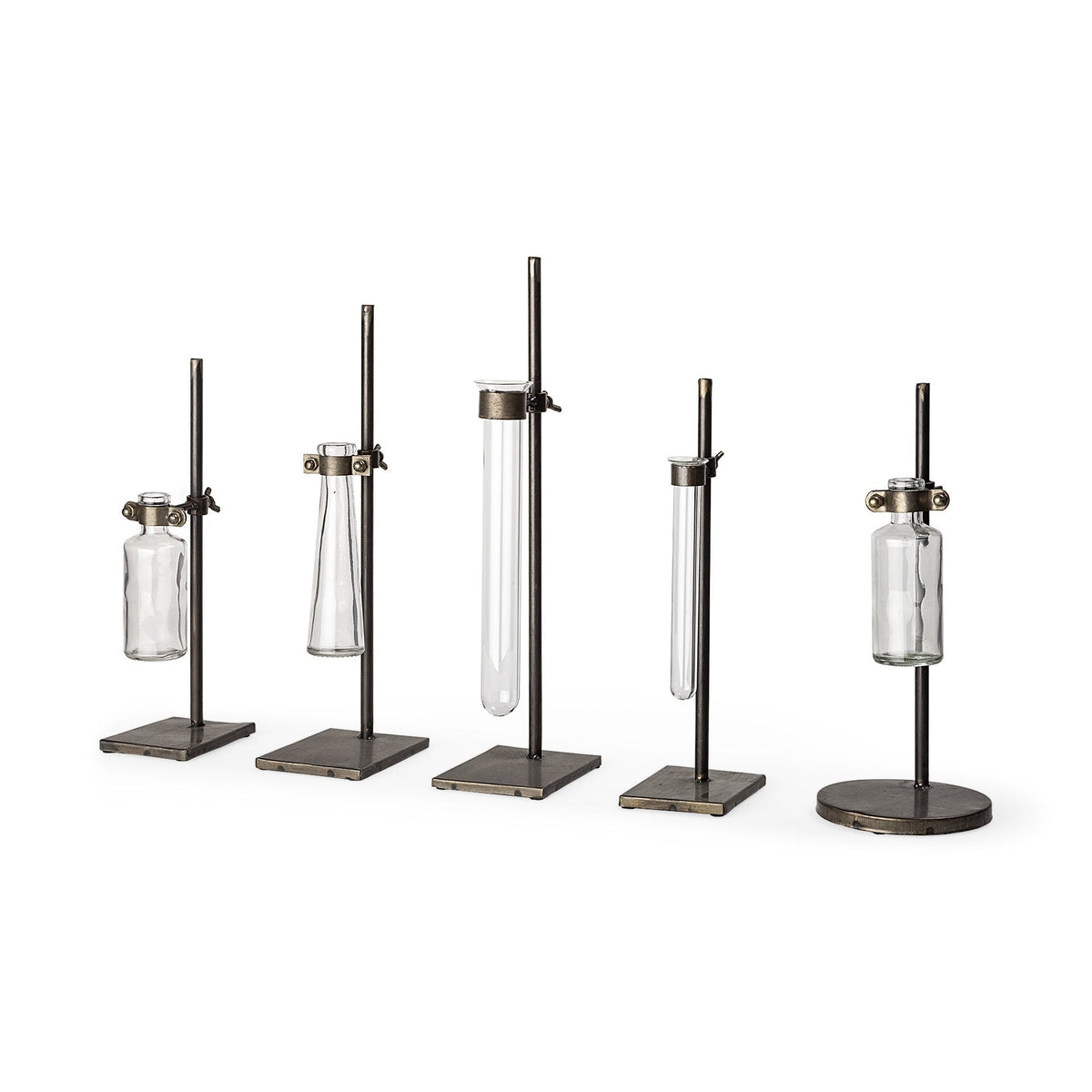 Set of Five Test Tube Vases with Metal Bases W2B