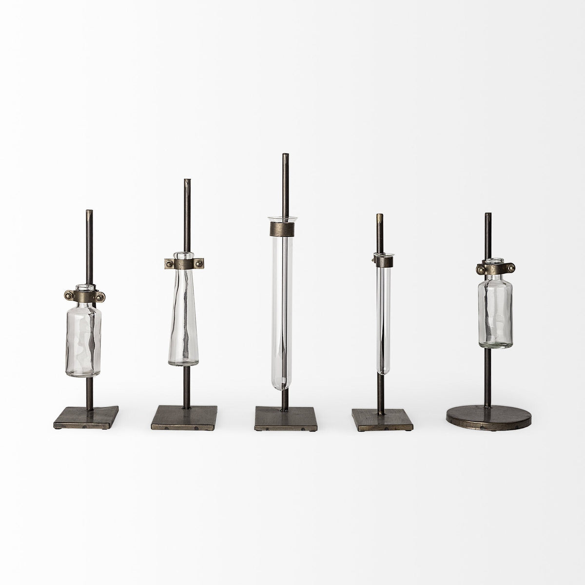 Set of Five Test Tube Vases with Metal Bases W2B