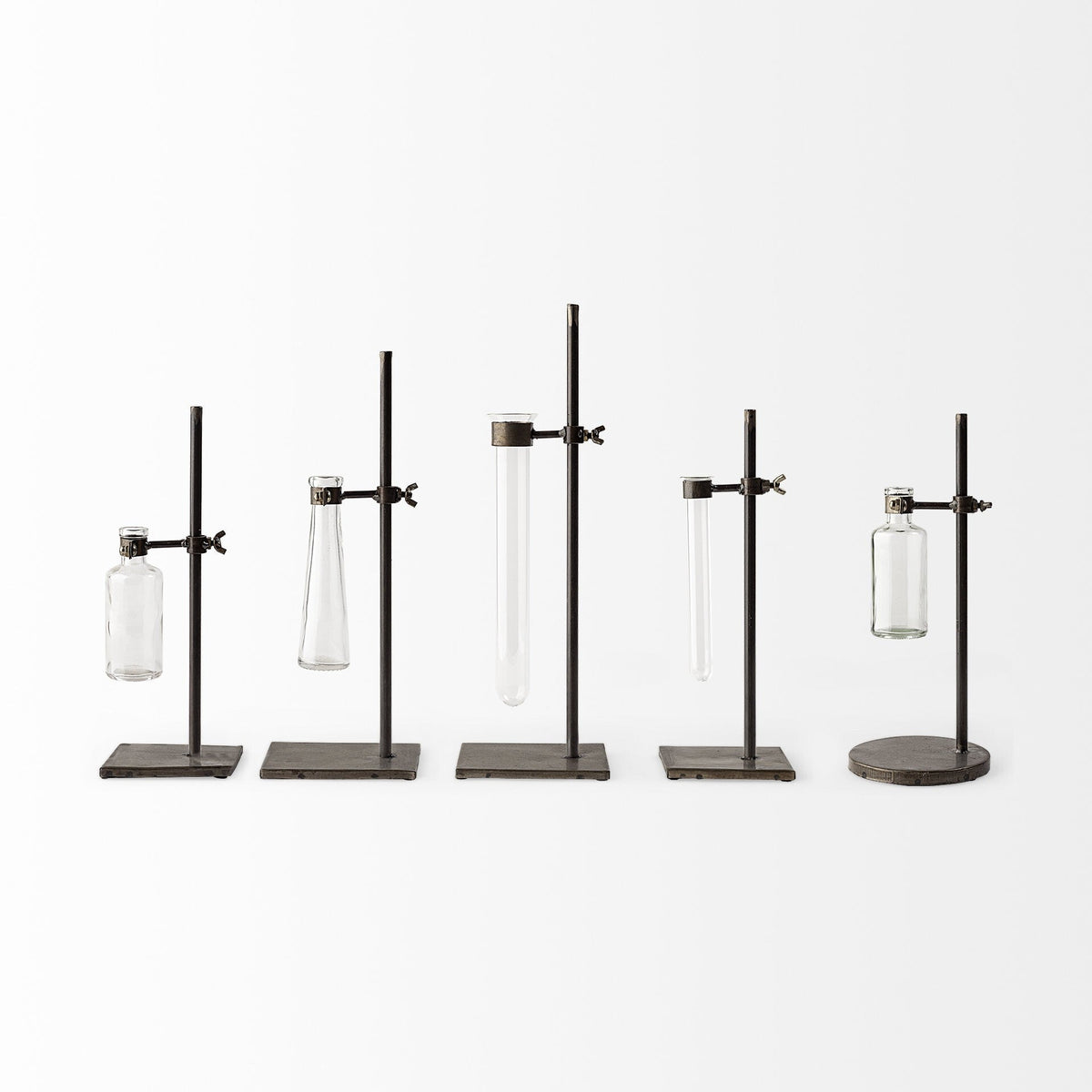 Set of Five Test Tube Vases with Metal Bases W2B