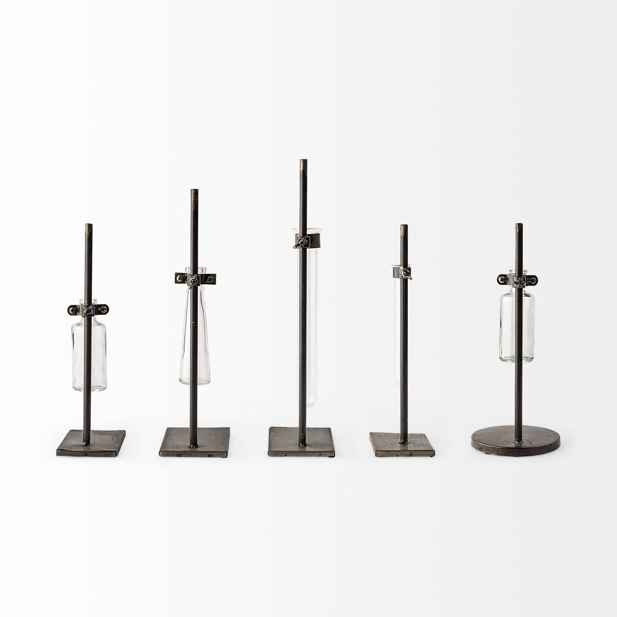 Set of Five Test Tube Vases with Metal Bases W2B