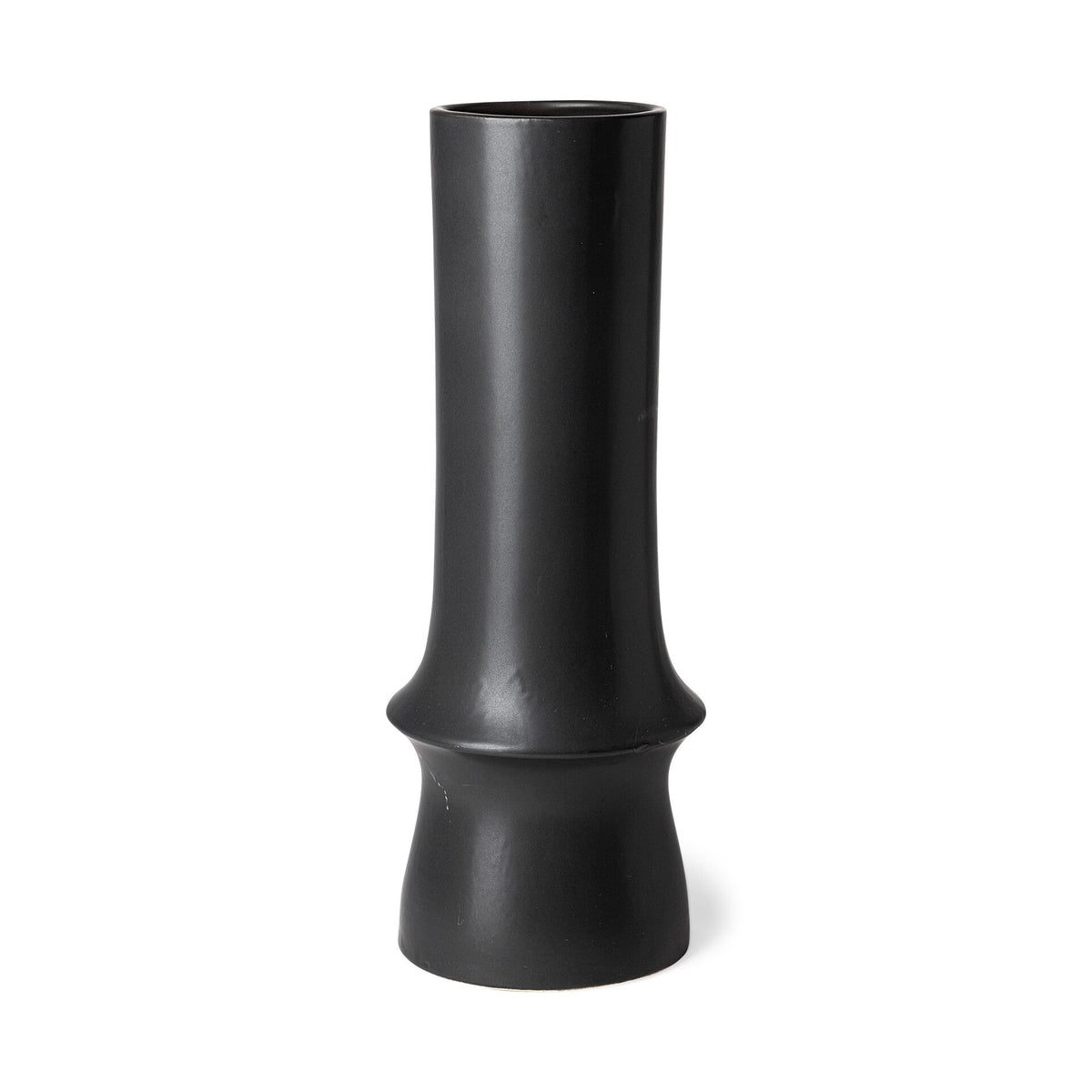 17" Matte Black Contempo Deco Ceramic Vase W2B
