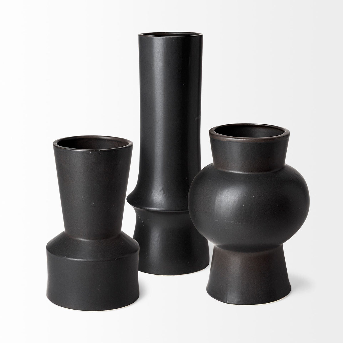 17" Matte Black Contempo Deco Ceramic Vase W2B