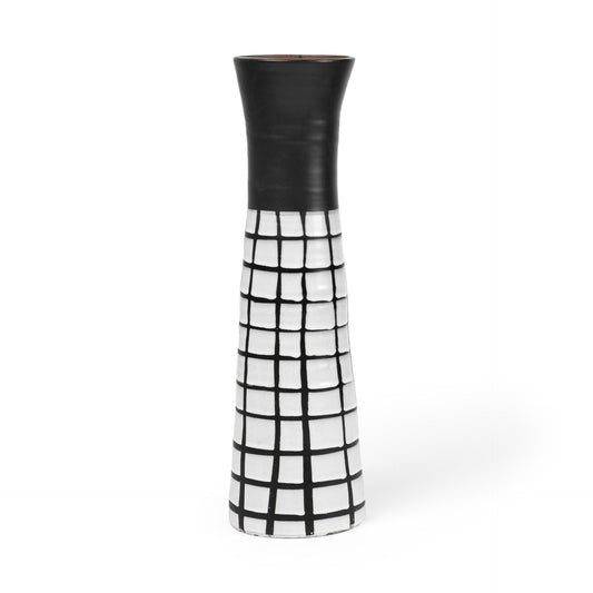 17" Black and White Modern Grid Ceramic Vase W2B