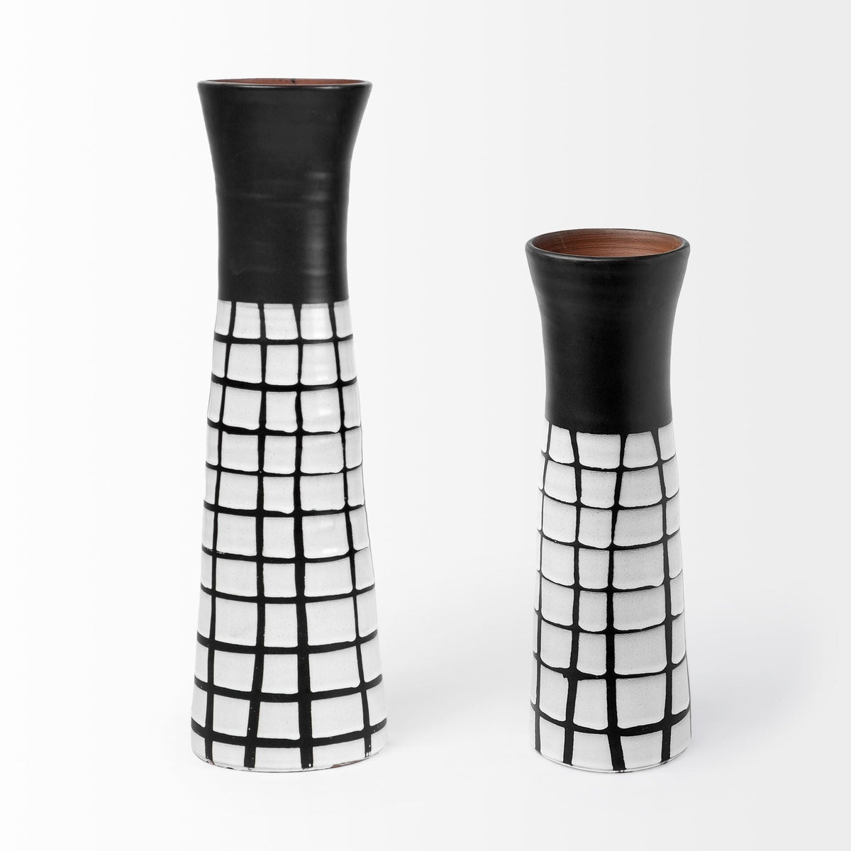 17" Black and White Modern Grid Ceramic Vase W2B