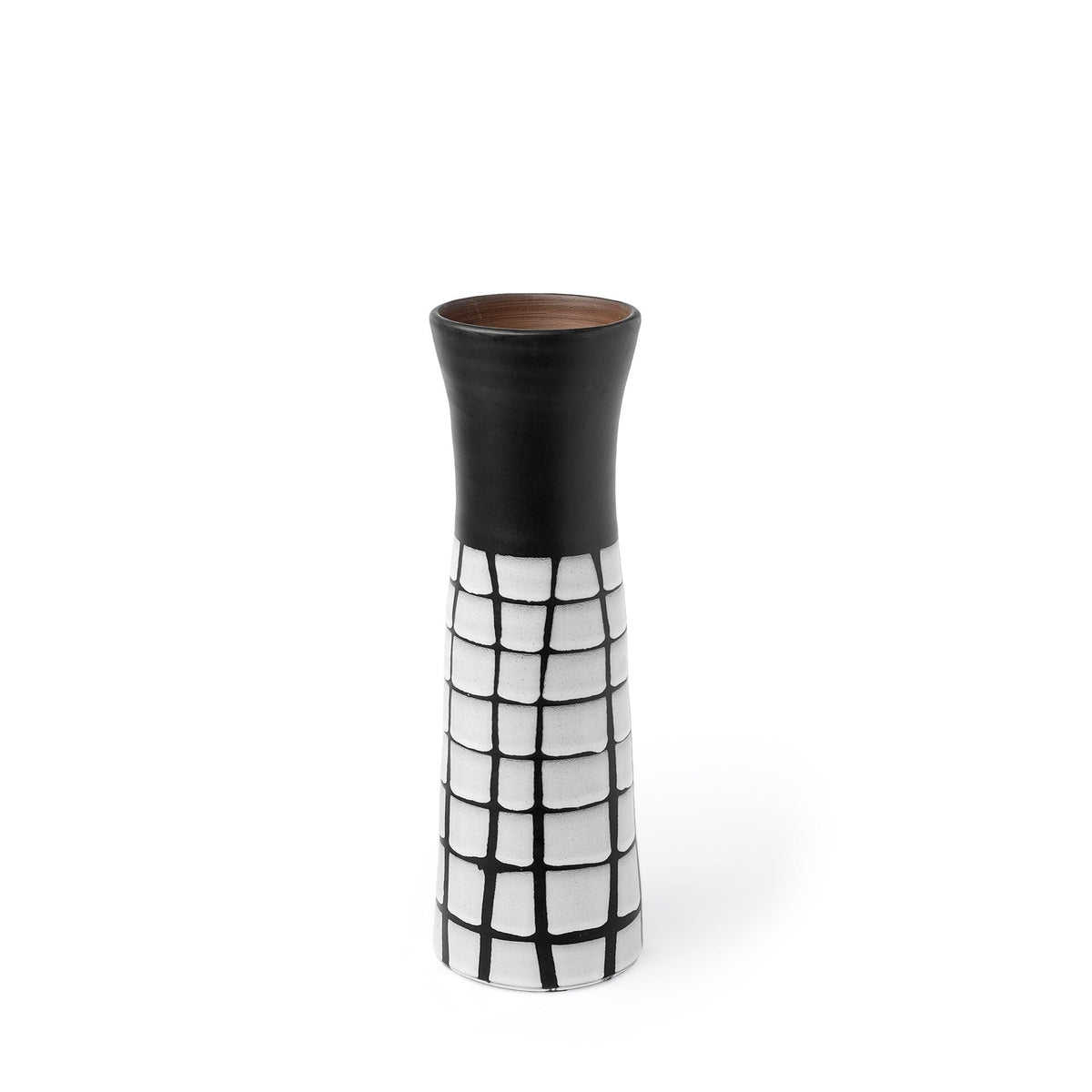 24" Black and White Modern Grid Ceramic Vase W2B
