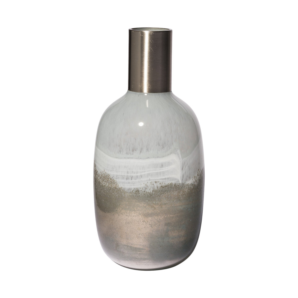 16" Cream and Brown Ombre Glass Vase with Dark Bronze Top W2B