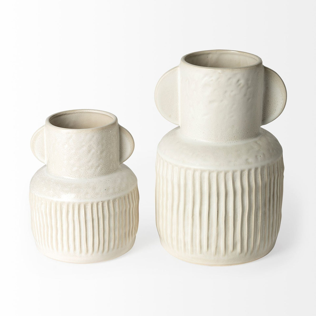 8" Whitewash Handled Textured Ceramic Vase W2B