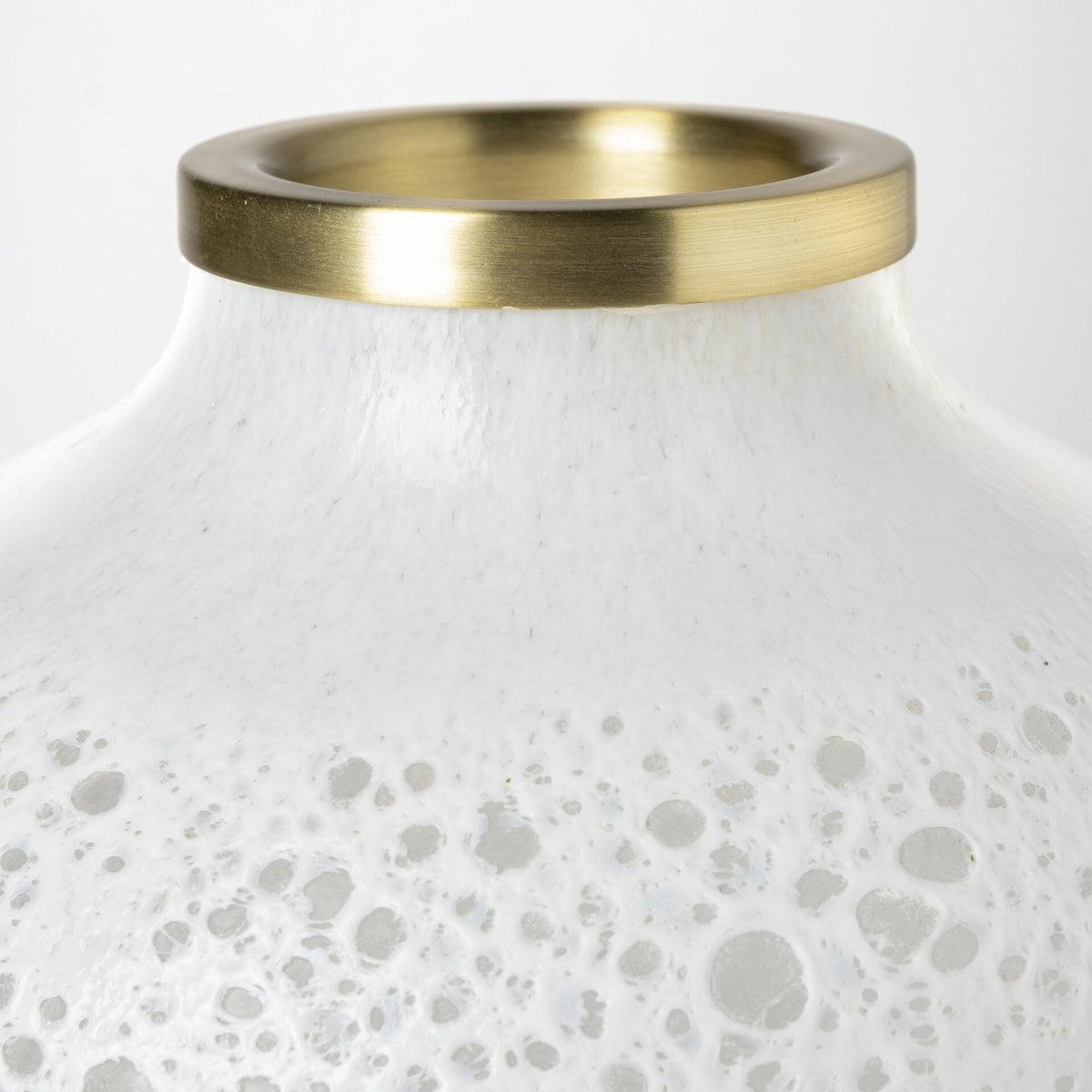 8" Modern Pearl White Gold Rim Rounded Square Glass Vase W2B