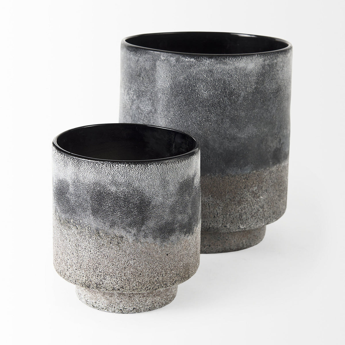 9" Black Brown and Gray Ombre Textured Ceramic Vase W2B