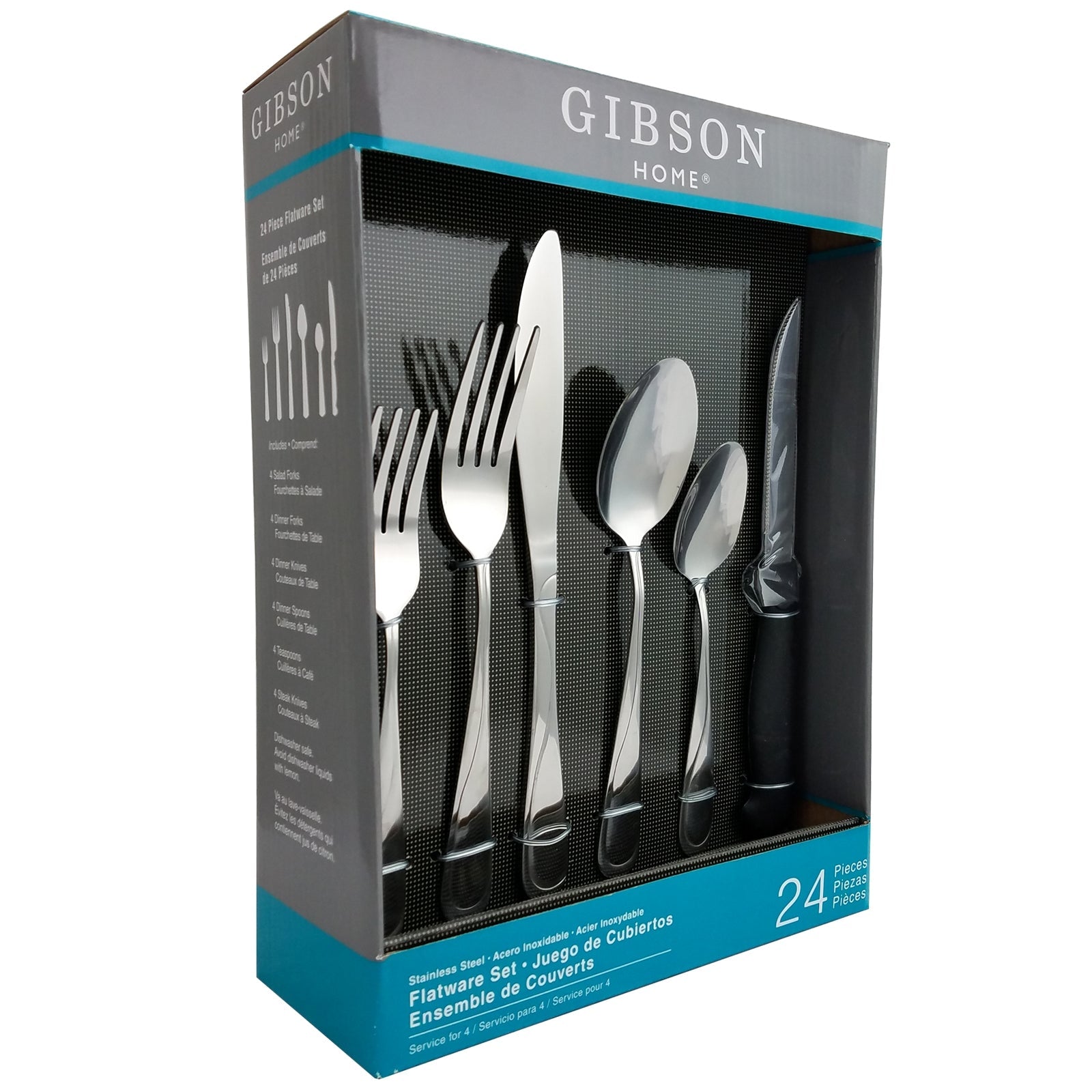 Gibson Home Trillium Plus 24 Piece Stainless Steel Flatware Set with 4 Steak Knives W2B