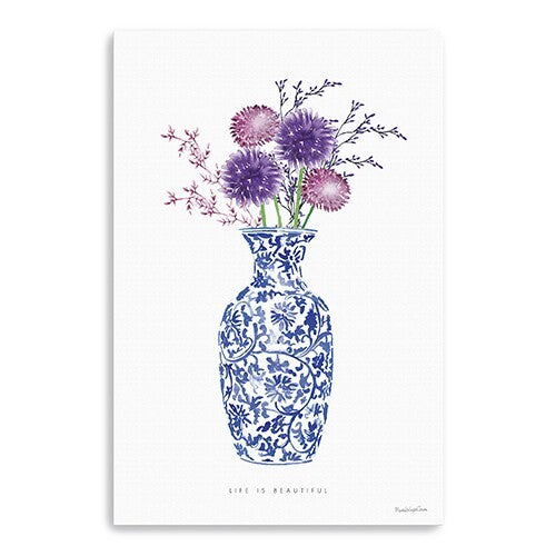 24" x 16" Blue and White Life Floral Vase Canvas Wall Art W2B
