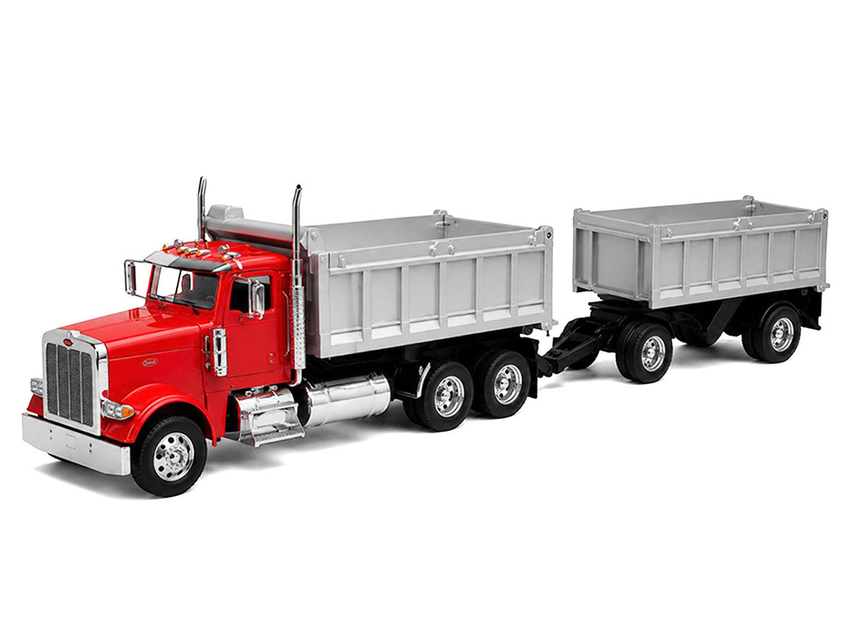 Peterbilt 379 Dump Truck Red with Gray Double Dump Trailer "Transporter" Series 1/32 Diecast Model by Welly Welly