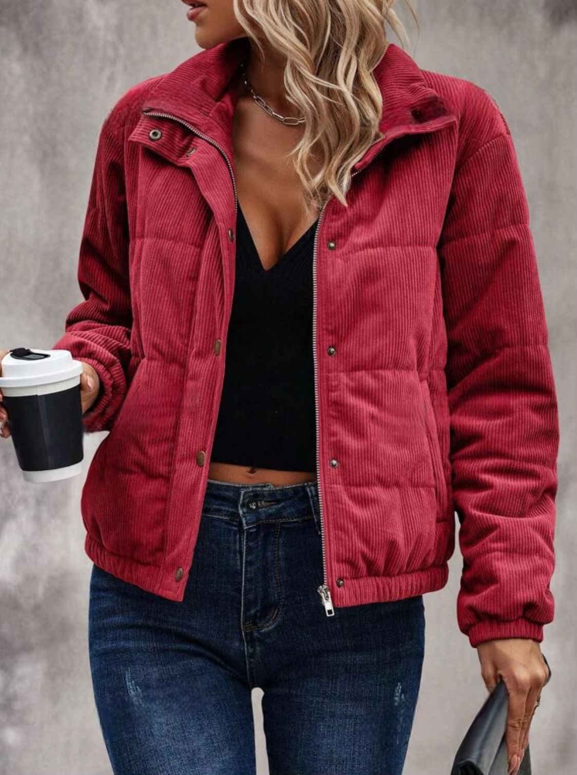 Women's Short Cotton Jacket Long Sleeve Turtleneck Coat LadyShow.Store