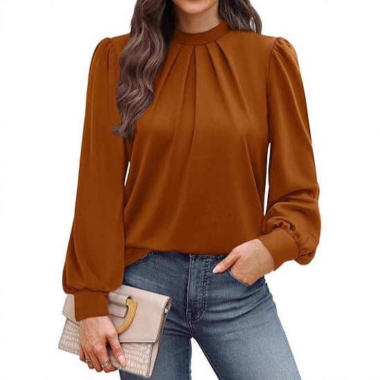 Women's Long Sleeve Small Turtleneck Solid Color Pleated LadyShow.Store