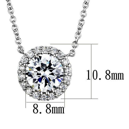 3W1027 - Rhodium Brass Chain Pendant with AAA Grade CZ  in Clear Alamode