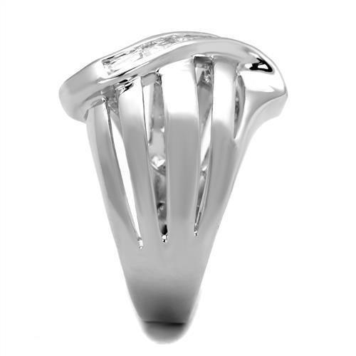 3W1077 - Rhodium Brass Ring with AAA Grade CZ  in Clear-3