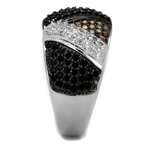 3W1088 - Rhodium + Ruthenium Brass Ring with AAA Grade CZ  in Multi Color-3