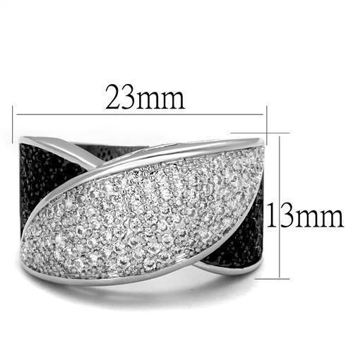 3W1089 - Rhodium + Ruthenium Brass Ring with AAA Grade CZ  in Black Diamond-1
