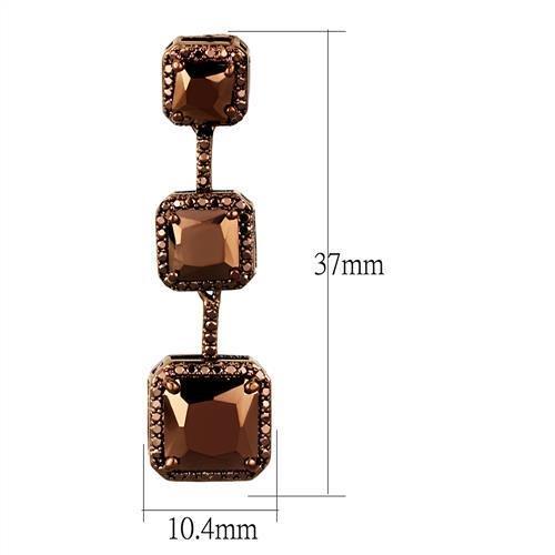 3W1108 - IP Coffee light Brass Earrings with AAA Grade CZ  in Light Coffee-1