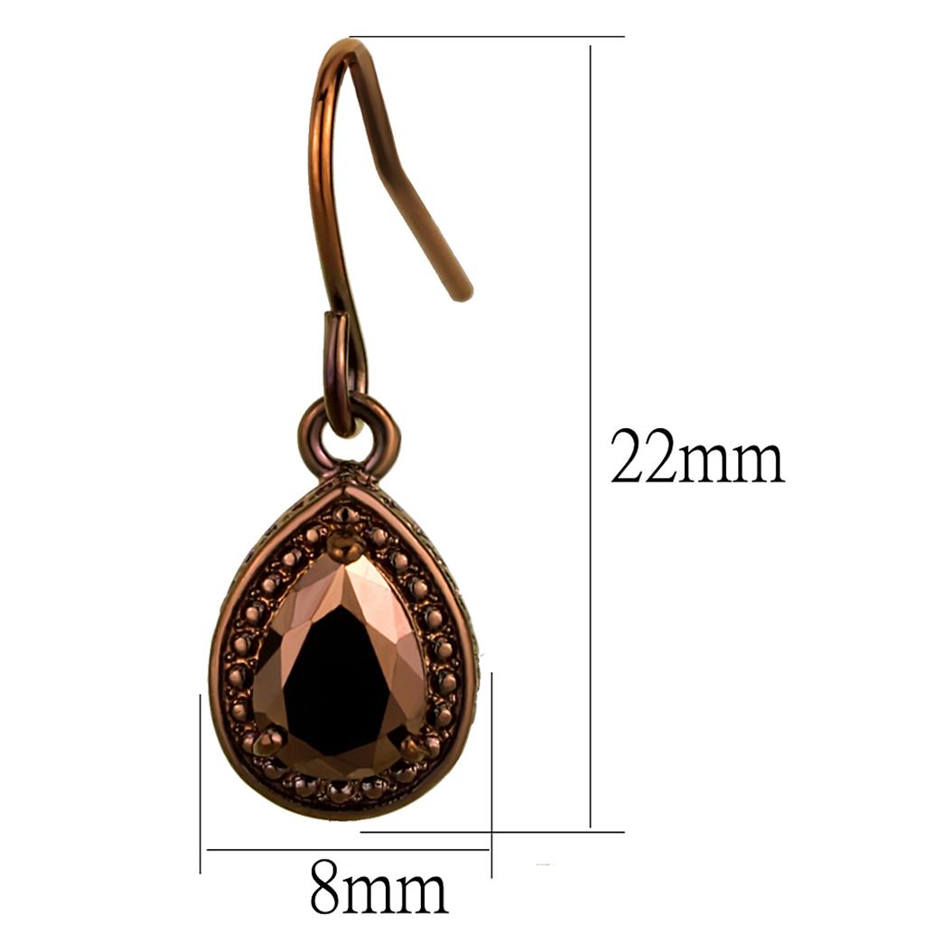 3W1114 - IP Coffee light Brass Earrings with AAA Grade CZ  in Light Coffee Alamode
