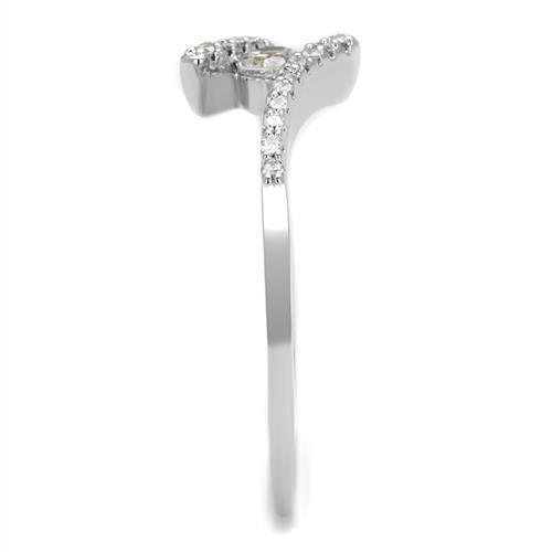 3W1237 - Rhodium Brass Ring with AAA Grade CZ  in Clear-3