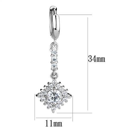 3W1280 - Rhodium Brass Earrings with AAA Grade CZ  in Clear-1