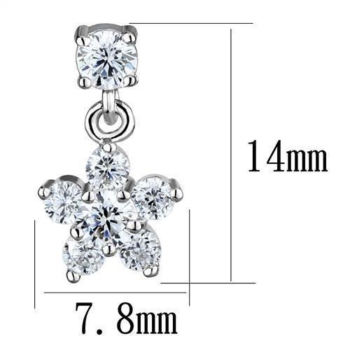 3W1284 - Rhodium Brass Earrings with AAA Grade CZ  in Clear Alamode
