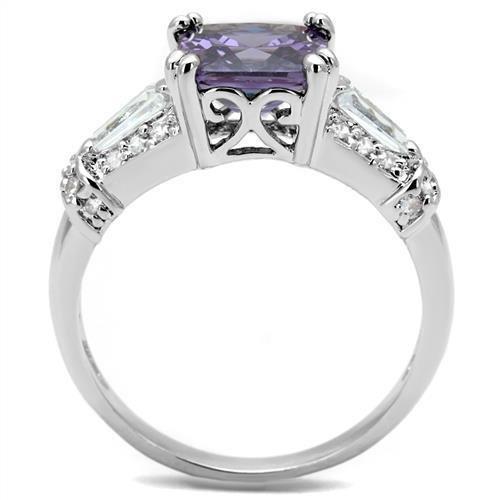 3W1365 - Rhodium Brass Ring with AAA Grade CZ  in Amethyst Alamode