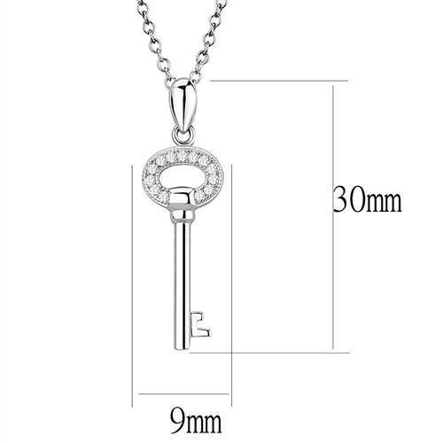 3W1379 - Rhodium 925 Sterling Silver Chain Pendant with AAA Grade CZ  in Clear Alamode